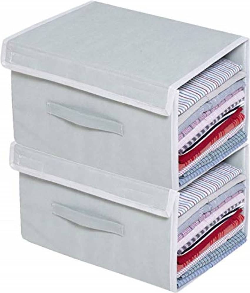 Sh Nasima Stackable Non Woven Shirt Organizer with Cover Lid- (Grey) - Pack of 2