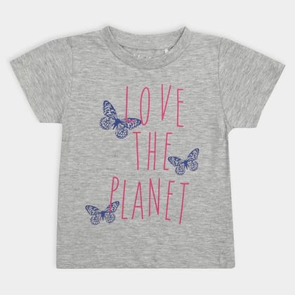 Baby Girl Butterfly Print Half Sleeve T-Shirt-0-2 M / Grey
