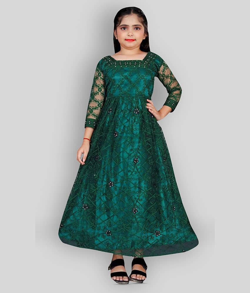 JULEE Net A-line Dress For Girls ( Pack of 1 , Green )