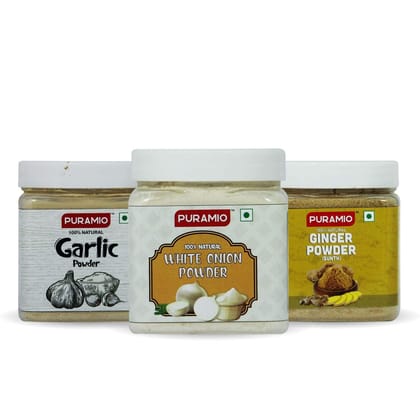 Puramio Combo Pack of White Onion Powder, 200 gm, Garlic Powder, 250 gm And Ginger Powder, 200 gm