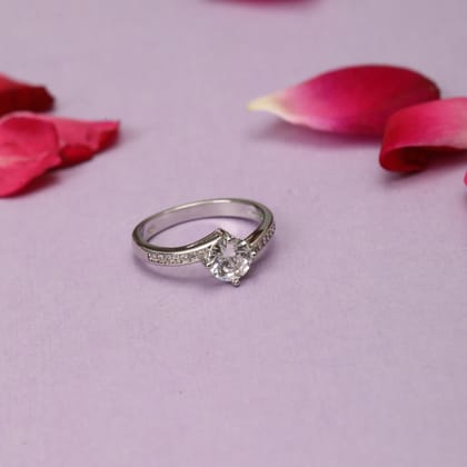 925 Sterling Silver Solitaire Ring with Round Brilliant Cut Cubic Zirconia for Women