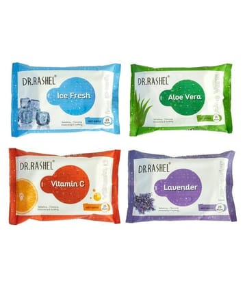 DR.RASHEL Vitamin C, Aloe Vera, Lavender & Ice Fresh Wet Wipes | (25 Wipes Each) | Pack of 4