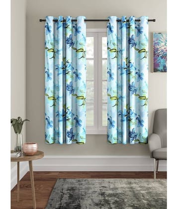 Cortina - Floral Printed Room Darkening Eyelet Curtain-9 Ft-pack of 2