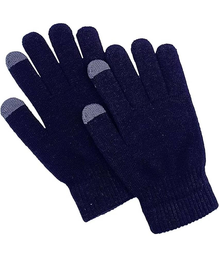 Infispace Black Woollen Men's Woollen Gloves ( Pack of 1 )