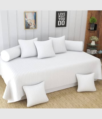 Homefab India Cotton Solid Diwan Set 8 Pcs - White
