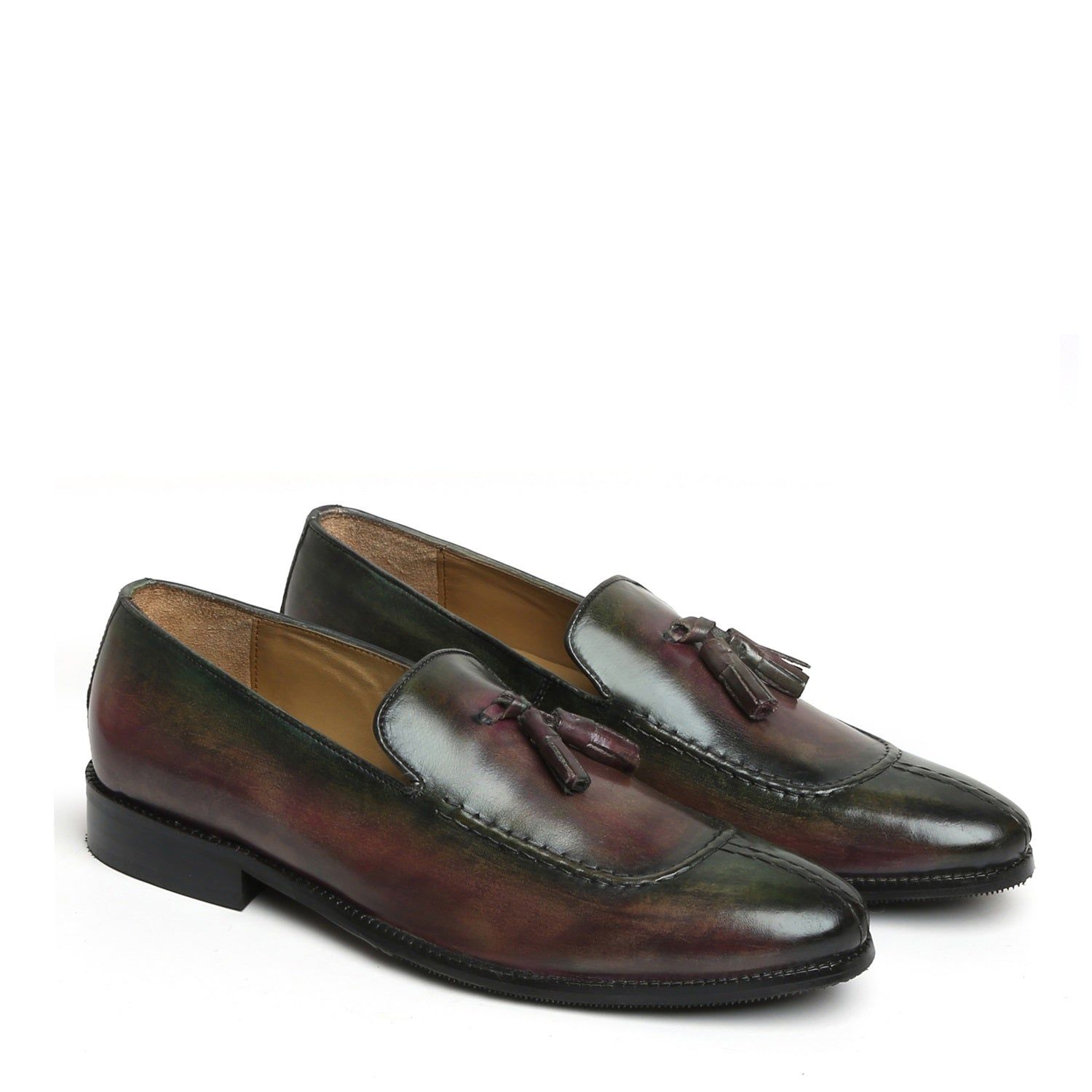 Grey-Green Dual Look Split Toe Leather Slip-On By Brune & Bareskin-45/11