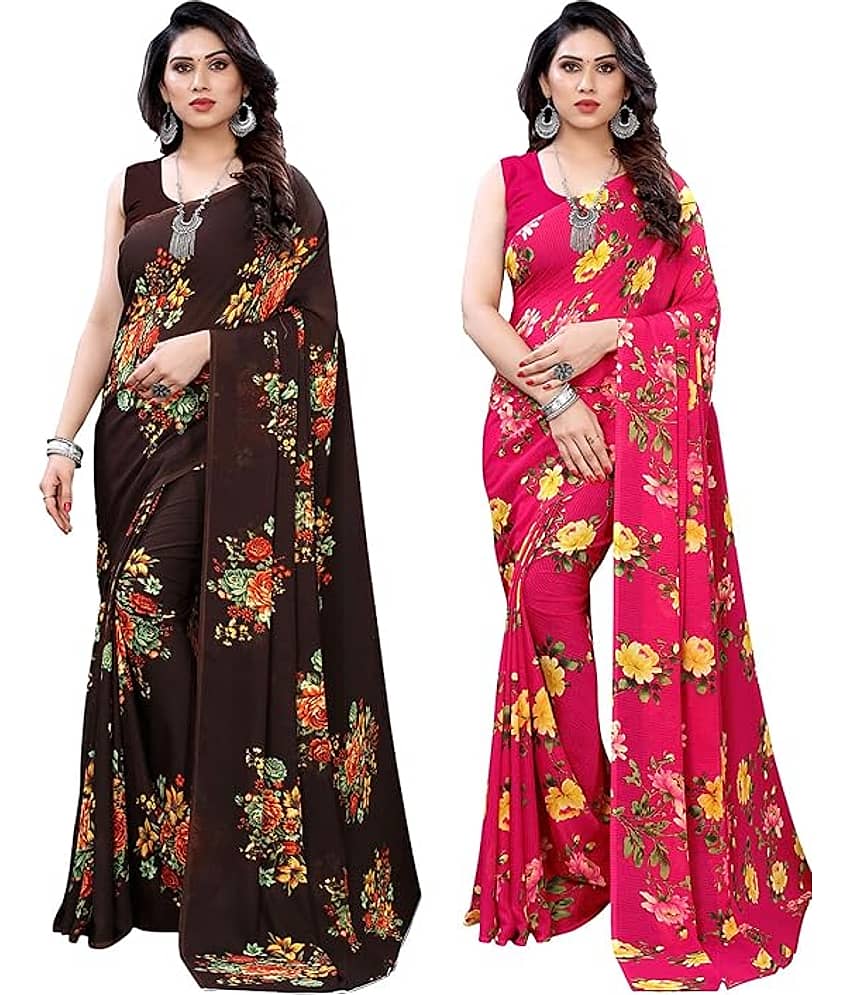Kanooda Prints Georgette Printed Saree With Unstitched Blouse Piece ( Multicolor 5 )