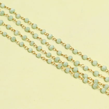 Glass Cats Eye Beaded Chain Round 4mm-Green / Glass