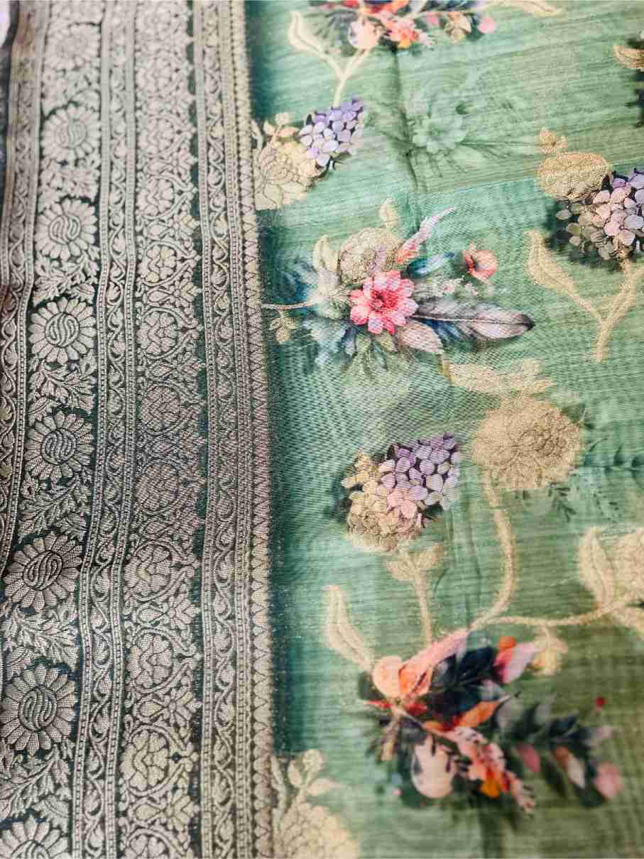 Mint Green Digital Floral Organza