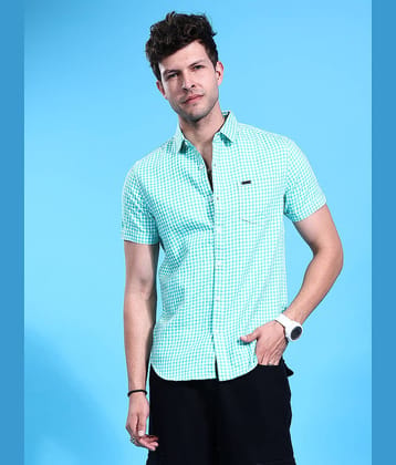 The Indian Garage Co. Poly Cotton Slim Fit Checks Half Sleeves Men's Casual Shirt - Blue ( Pack of 1 )