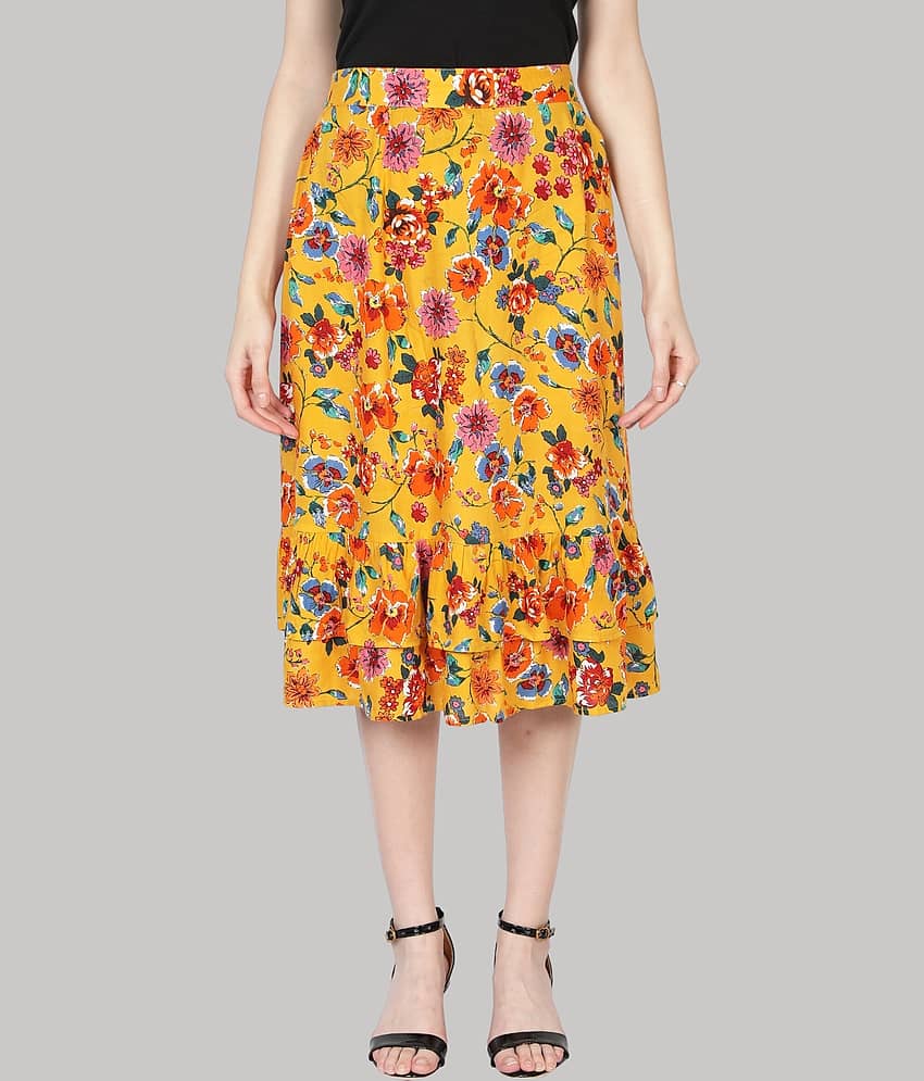 NUEVOSDAMAS - Yellow Rayon Women's A-Line Skirt ( Pack of 1 )