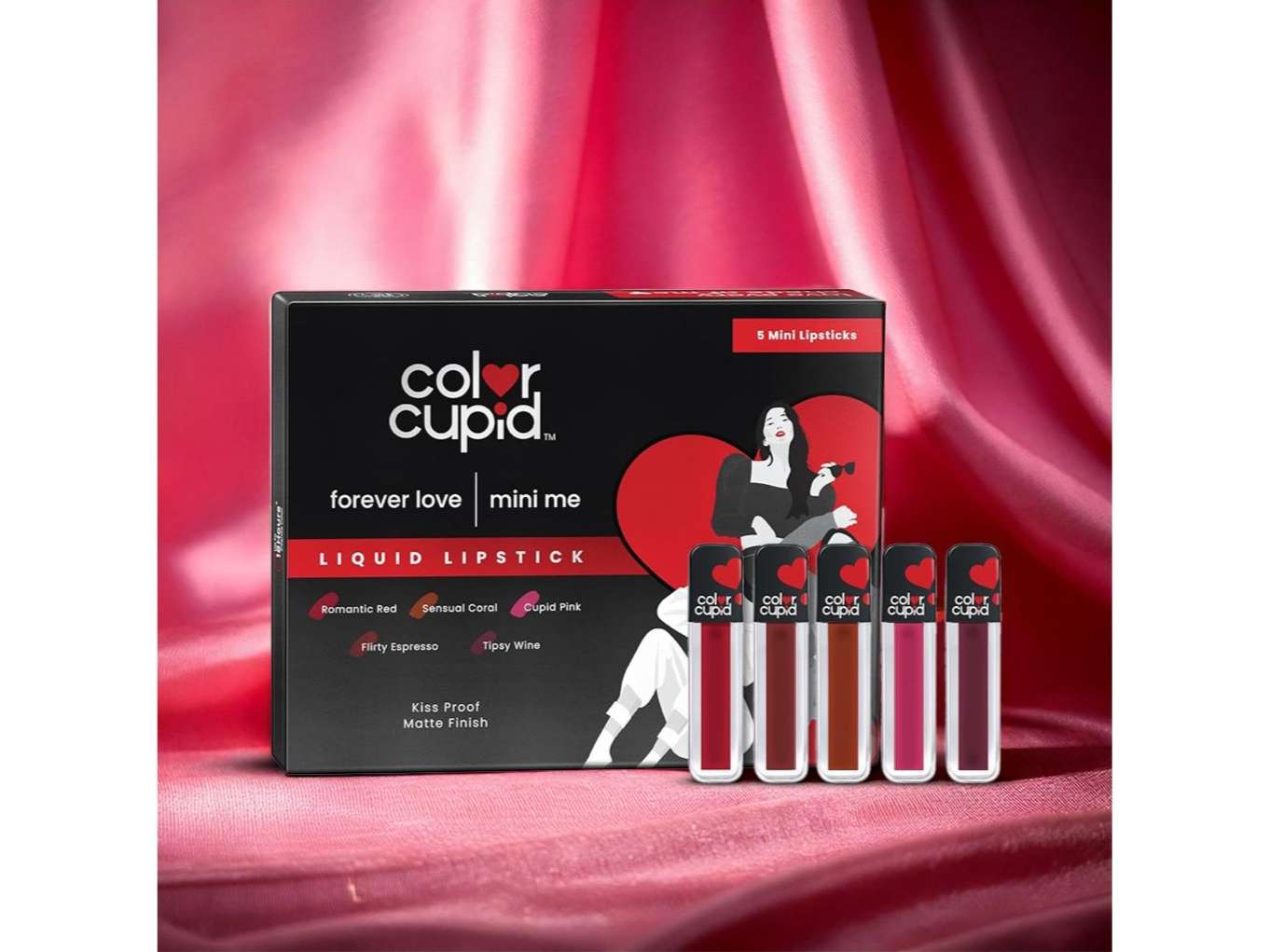 Color Cupid Liquid Lipstick Pack of 5 Mini Me, 18-Hour Stay Liquid Lipstick, Infused with Hyaluronic Acid & Ceramide, Transfer proof & Kiss Proof, Trial and Gift Pack