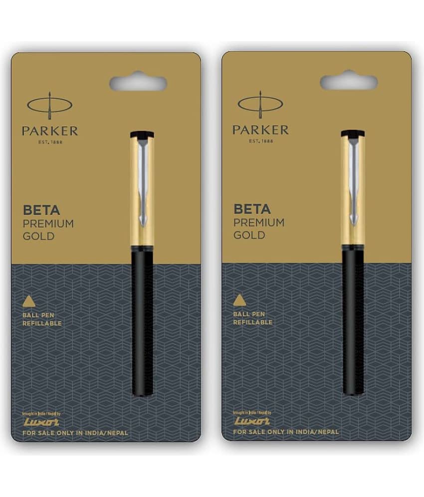 Parker Beta Premium Chrome Trim Gold Ball Pen Pack of 2