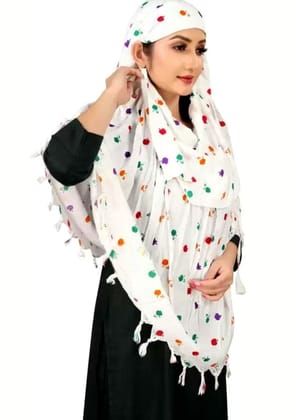 Shiv Textiles Classic White Scarf Pure Cotton Printed Design Soft Breathable Neck Wrap Headscarf Lightweight Sun Protection Stole Daily Wear Fashion Accessory