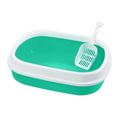 Blingpets Cat Litter Box Tray with Free Scooper Durable Quality | Suitable for Adult Cats & Kittens,Durable and Long-Lasting, Stylish & Comfortable (Green)