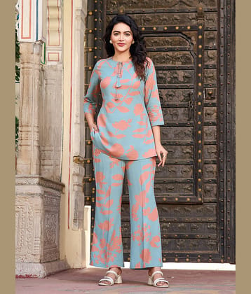 VIBE VISION Women Printed Tunic With Palazzos Co-Ord Set ( Teal )