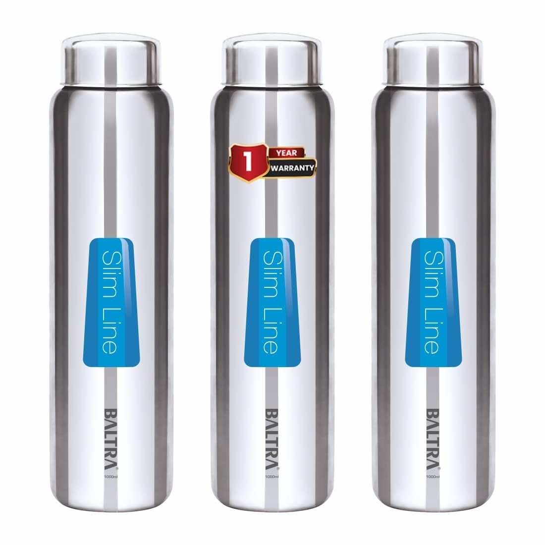 Baltra Relax Stainless Steel Fridge Water Bottle/Refrigerator Bottle Single Walled (Pack of 3)(1000 ML)
