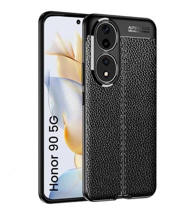 Vegan Leather Rugged Flexible TPU Series Shockproof Armor Back Cover for HONOR 90 5G, 6.7 inch, Black