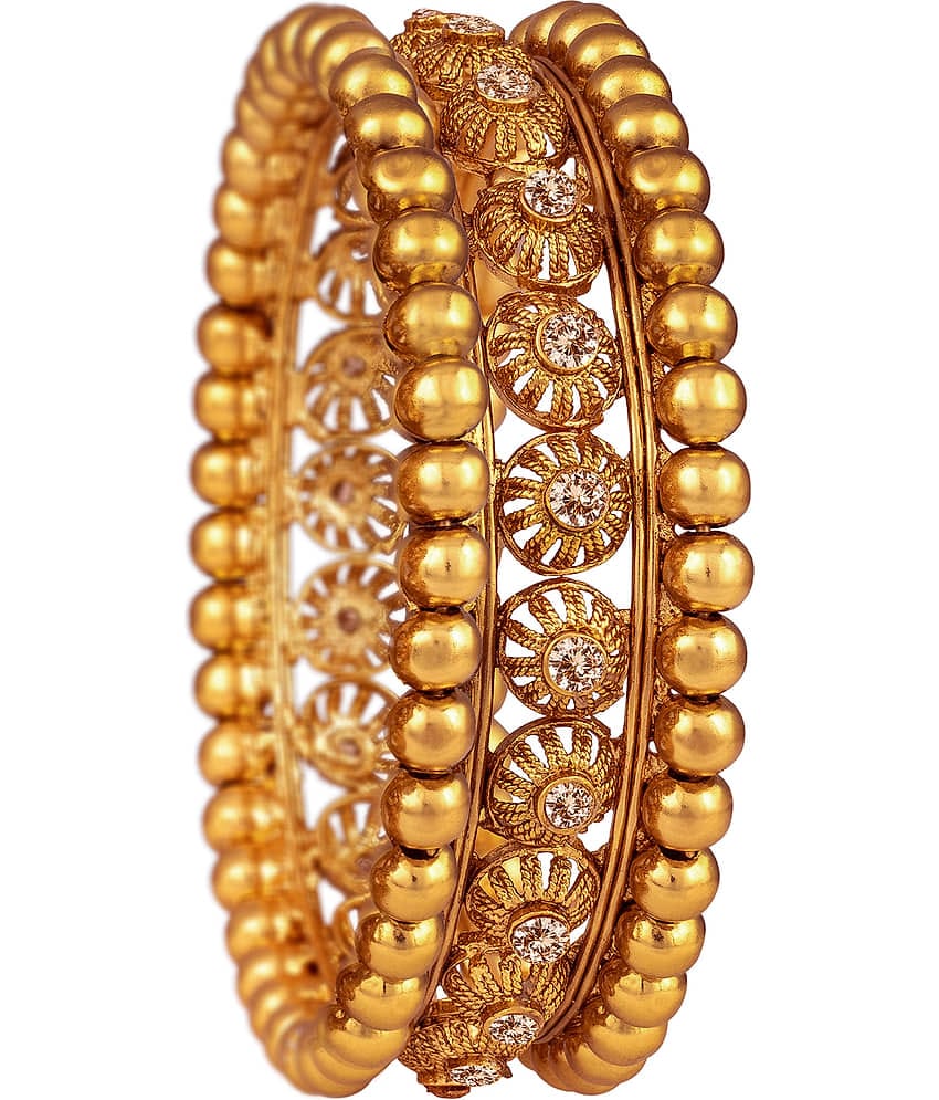 Ethnic One Gram Gold Plated Cz LCD Diamond Designer Kada for Women and Girls