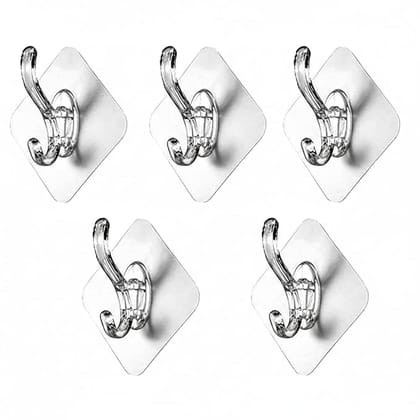Heavy Duty Double Prong Adhesive Hooks  Large Traceless Dual Wall Hangers  Waterproof No-Drill Utility Hooks for Towels, Coats and Kitchenware  Damage-Free Home Organization (Pack of 5)