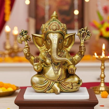 Brass Showpiece Ganesh Ji God Idol Statue (BSMAS668 B)