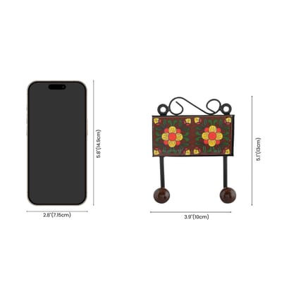 Blue Pottery Inspired Decorative Key HolderBrown2 Hooks