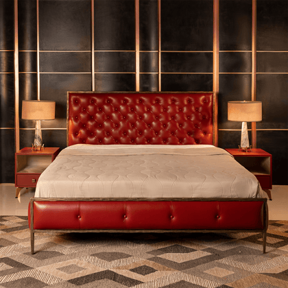 Chesterfield Leather King Bed Red-Red