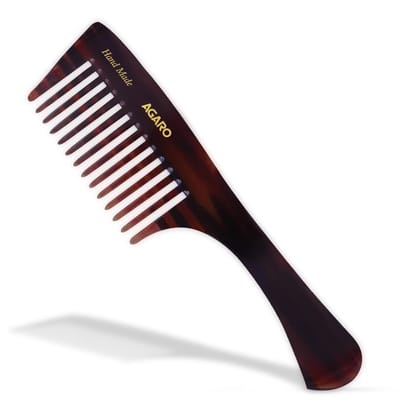 AGARO Hand Made Comb With Handle, Compact With Wide Tooth, Smooth Rounded Teeth, Hair Styling, Grooming, Brushing,Dressing, Cellulose Acetate, For Men & Women, HMC77, Brown. AGARO Hand Made Comb With Handle, Compact With Wide Tooth, Smooth Rounded Teeth,