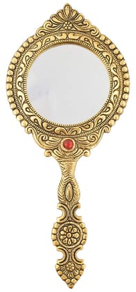 DreamKraft Handicraft Metal Decorative Mirror Antique Item - (Gold, 20 cm x 1 cm x 27 cm)