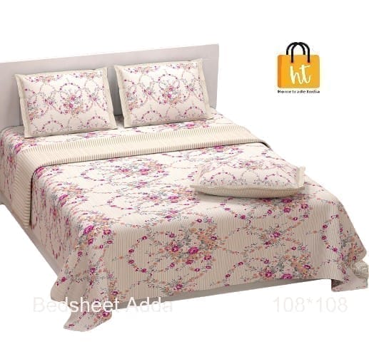3001-Hometrade India-Standard King Size (90*108 Inches)-Buy Pure Cotton Jaipuri Printed Flat King Size Double Bedsheet With 2 Matching Pillow Cover