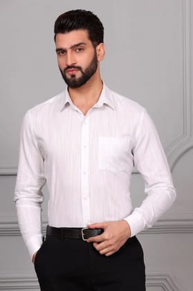 Textured White Grey Business Formal Cotton Shirt (Size - S) by BLUE EAGLE
