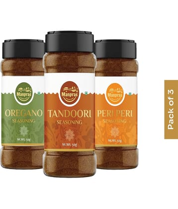 MANPRAS Seasoning Combo Peri Peri- Oreagano- Tandoori Pack of 3 50Gms. Each 150 gm