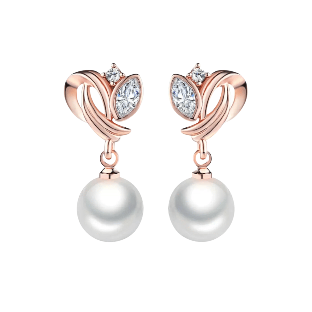 Simulated Pearl Drop Earrings for Women, Cubic Zirconia Pearl Beads Earring, Rose Gold and Silver-Rose Gold