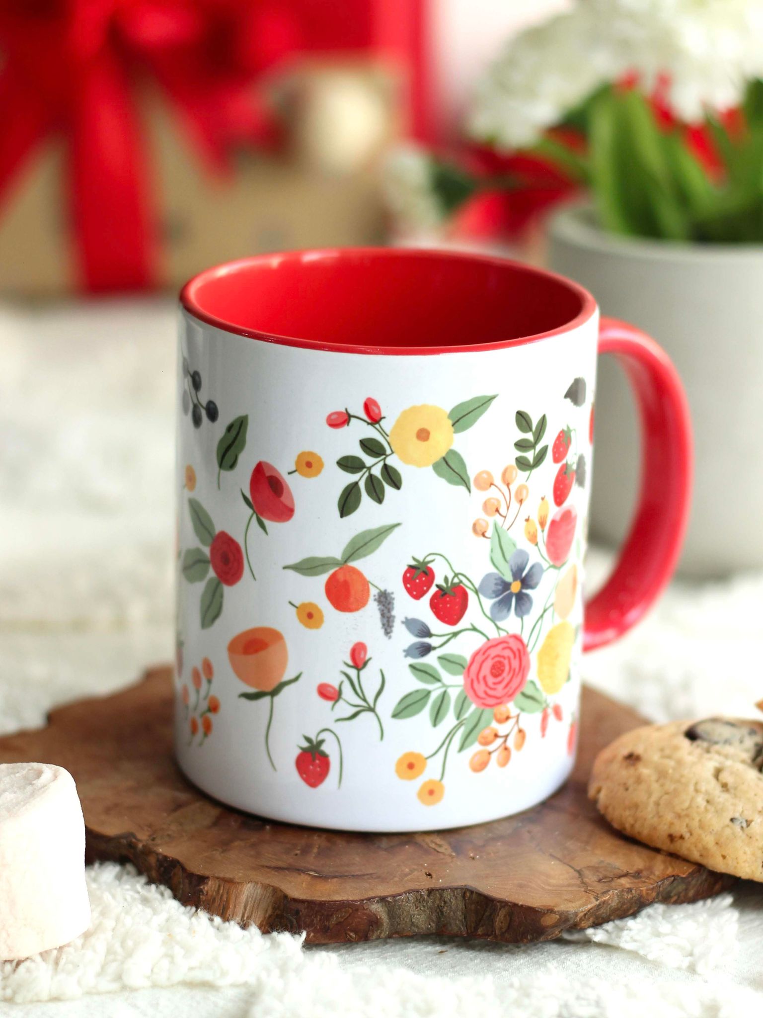 Belle Fleur Coffee Mug-Red Ceramic
