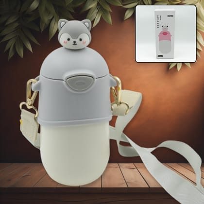 500ml Water Bottle with Handle and Straw - Cartoon Vacuum Flask Thermal Stainless Steel, Portable Sealed Bear Design Water Bottle (500ml)