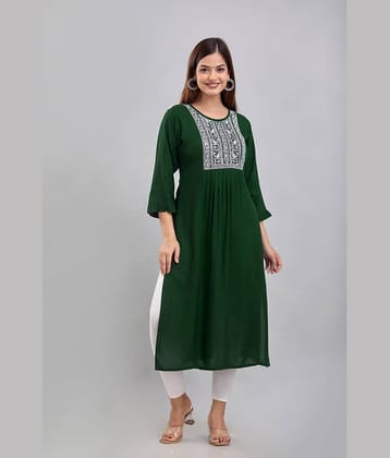 Kapadia Rayon Embroidered A-line Women's Kurti - Green ( Pack of 1 )