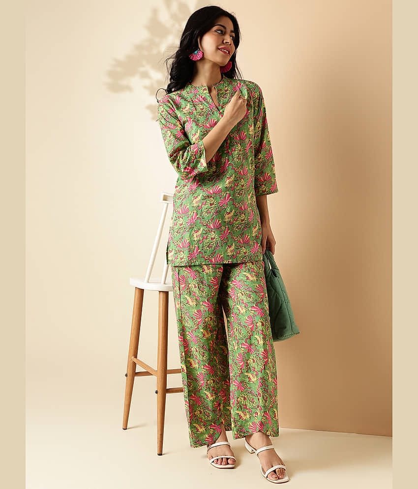 Vbuyz Women Printed Kurta With Palazzos Co-Ord Set ( Yellow )