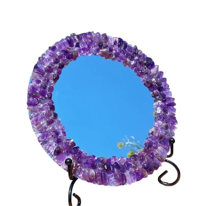 7.8" Natural Dream Amethyst Crystal Mirror with Stand  Scrying Mirror, Reiki Healing, Mineral Specimen