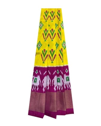 POCHAMPALLY IKKAT KIDS YELLOW WITH PINK COLOR LEHENGA