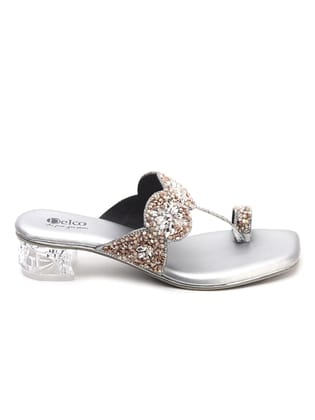 Party Perfect Block Heel Slip-On Chappals-37 / Silver