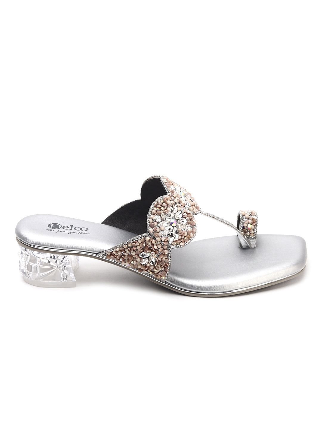 Party Perfect Block Heel Slip-On Chappals-37 / Silver