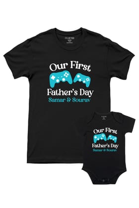 Our First Father's Day w/ Custom Name-Black / Small / Half Romper