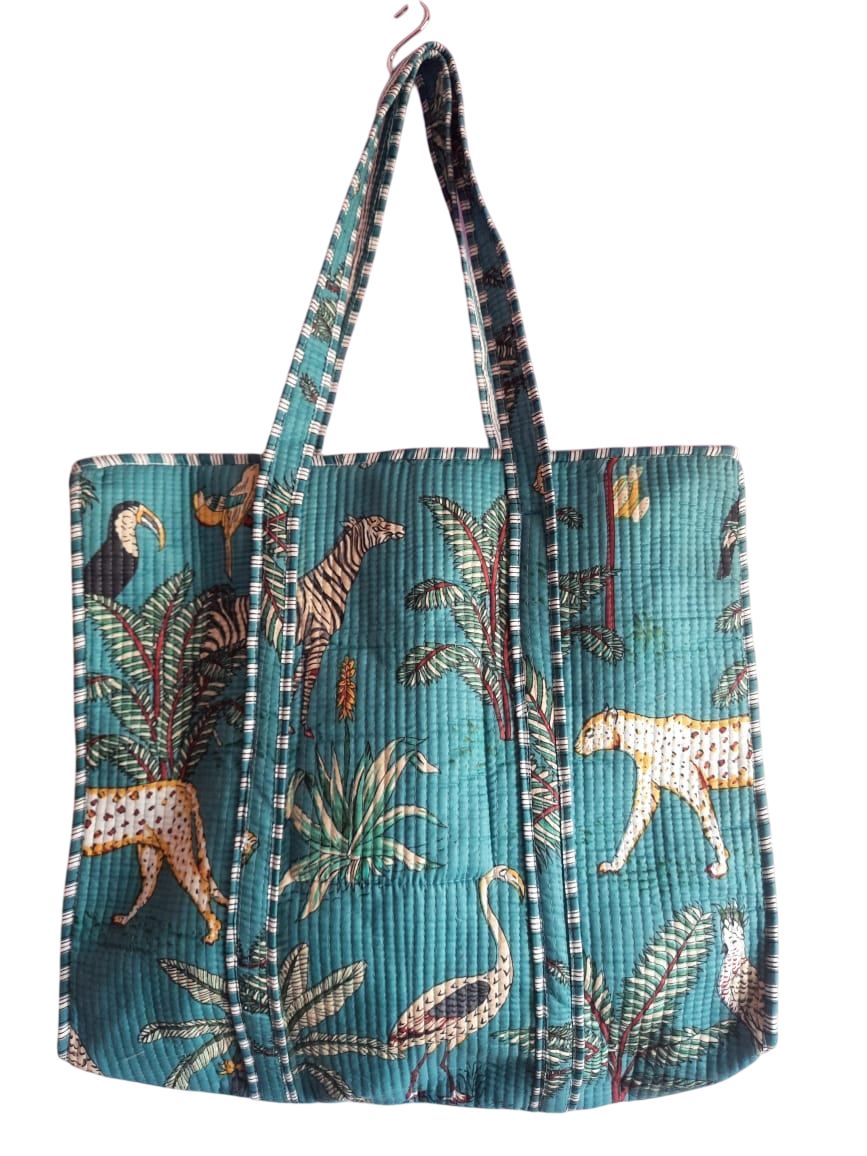 Eco-Friendly Tropical Print Cotton Tote Bag - Spacious & Lightweight