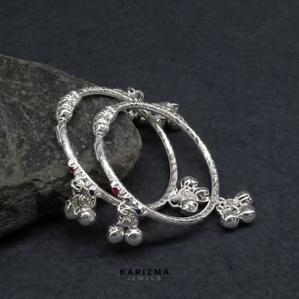 Elephant face Real Silver daily wear kids Bangles Bracelet With Jingle Bells - Pair