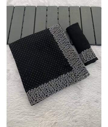 Gullak Georgette Embellished Saree With Unstitched Blouse Piece ( Green )