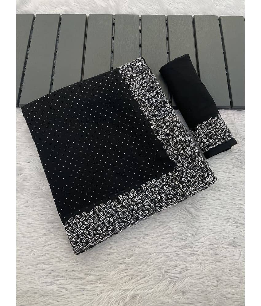 Gullak Georgette Embellished Saree With Unstitched Blouse Piece ( Green )