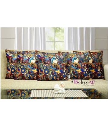 Belive-Me Set of 5 Jute Print Multicolor Cushion Covers Ethnic Themed 40X40 cm (16X16 inch)