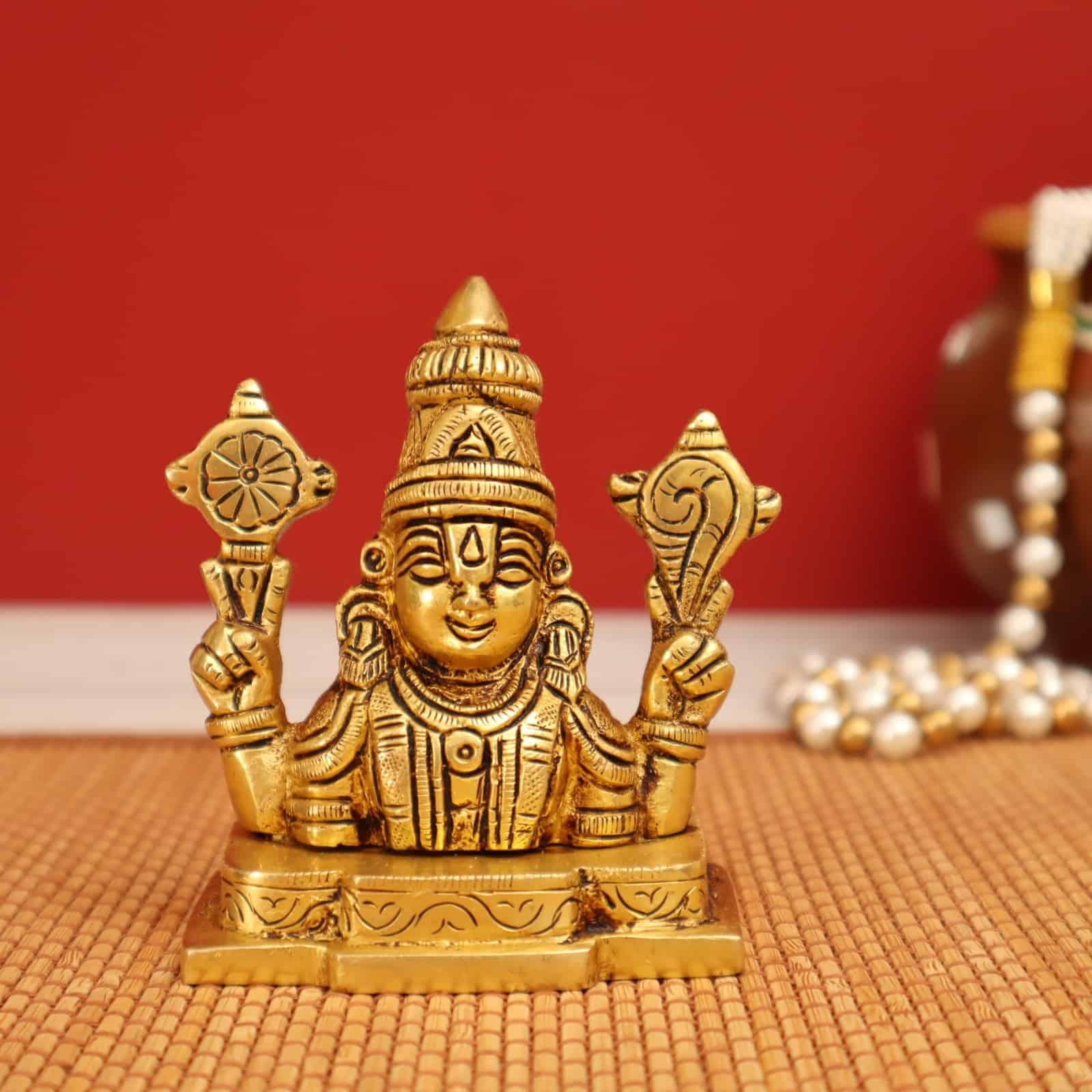 Brass Tirupathi Balaji Idol - 3.5 Inch Height | Spiritual Home Decor