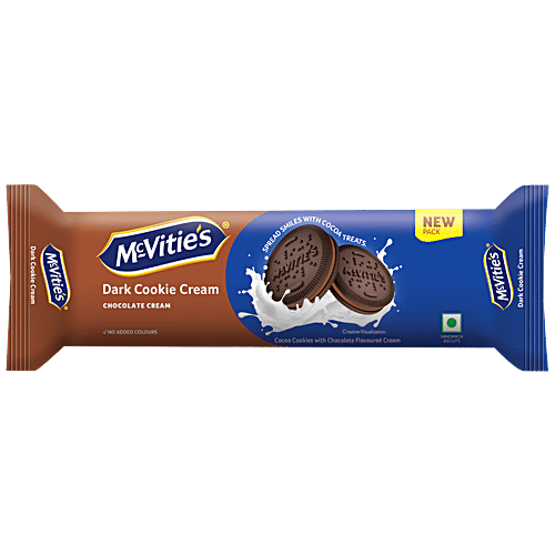 McVitie's Dark Cookie Cream Biscuit - Chocolate Flavoured Cream, No Added Colours, 120 g