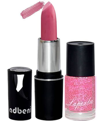 Adbeni Combo Pack Baby Pink Lipstick & Nail polish  Lips Pack of 2 14